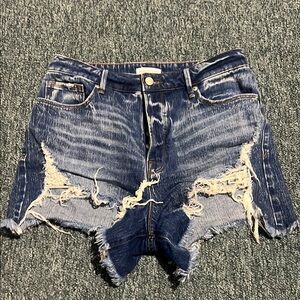 Good American Ripped Blue Jean Shorts destroyed button fly  summer beach 6 28